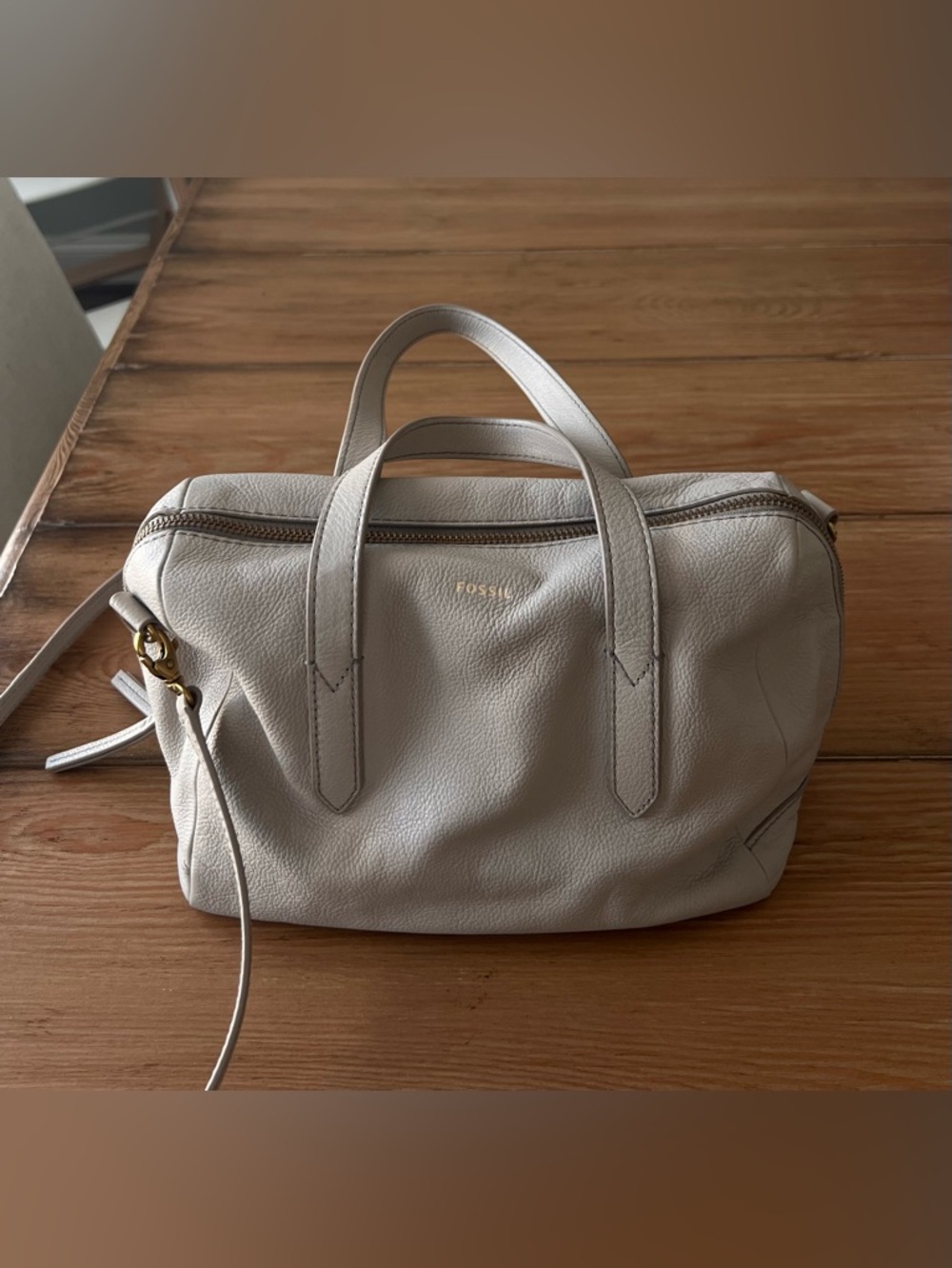 Fossil Pebbled Leather Satchel in Light Beige